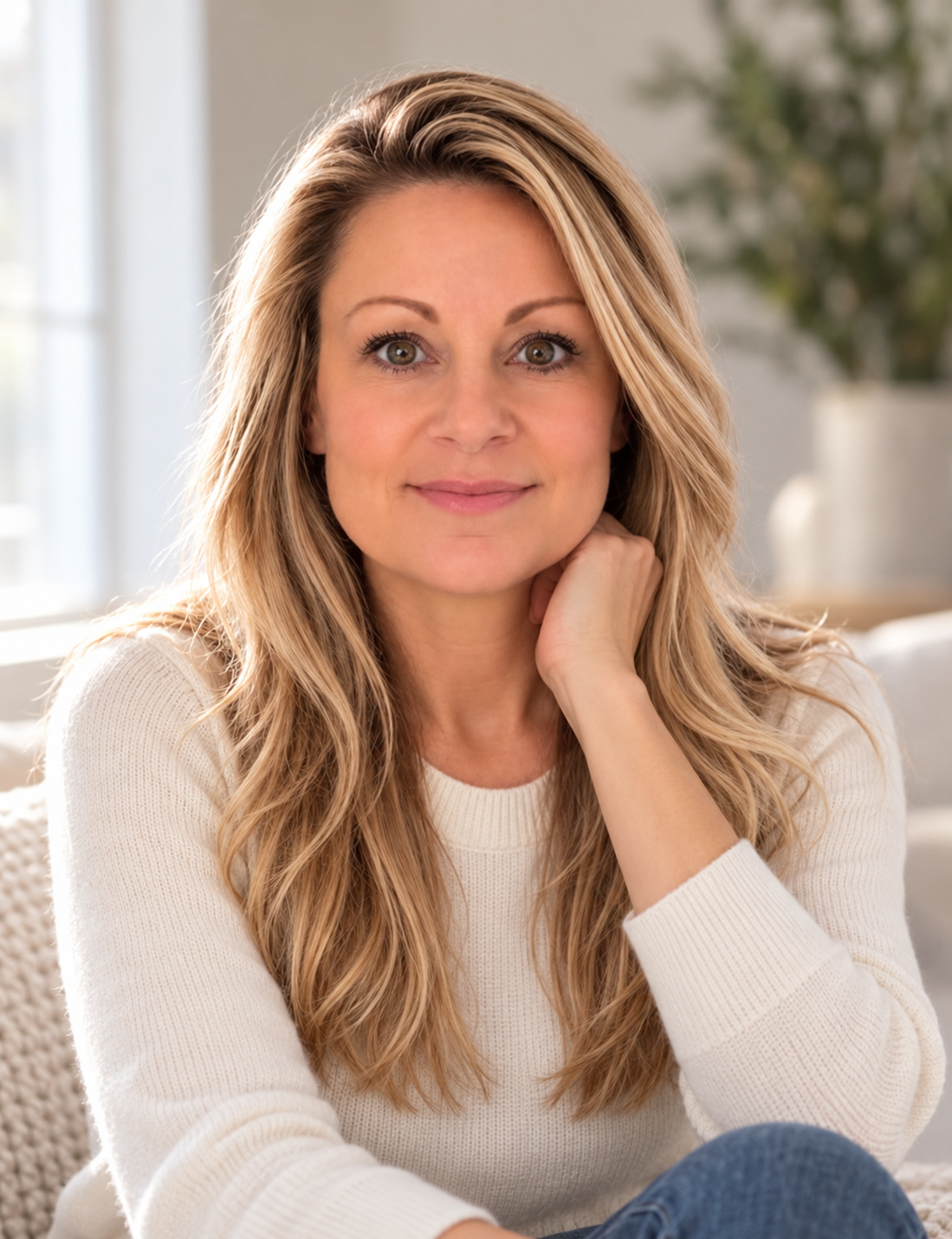 Lara Blackert wearing a cream sweater